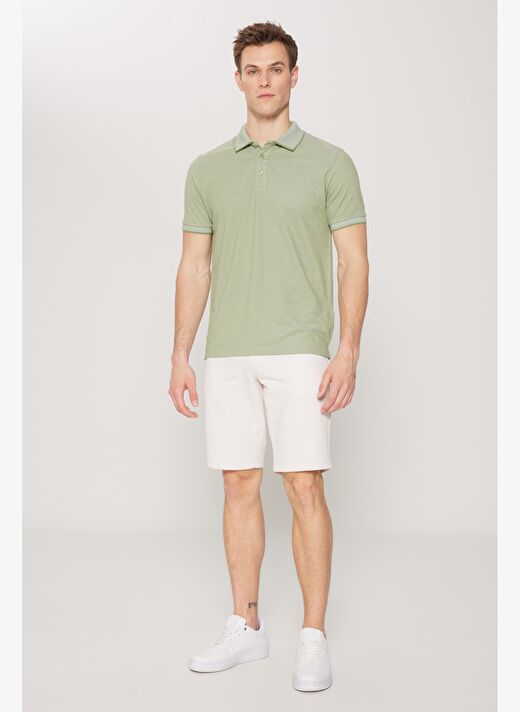 Erkek Yeşil Slim Fit Dar Kesim Kıvrılmaz Polo Yaka Kısa Kollu Tişört 3