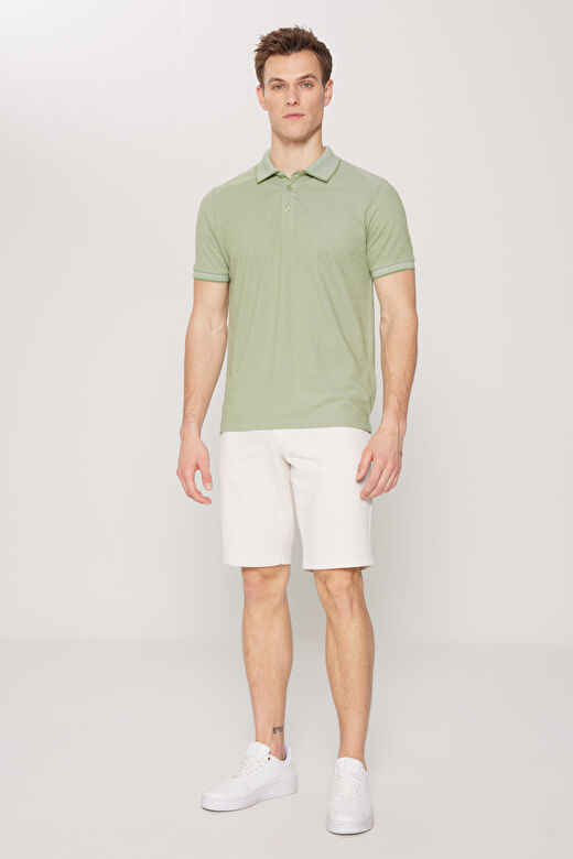 Erkek Yeşil Slim Fit Dar Kesim Kıvrılmaz Polo Yaka Kısa Kollu Tişört 4