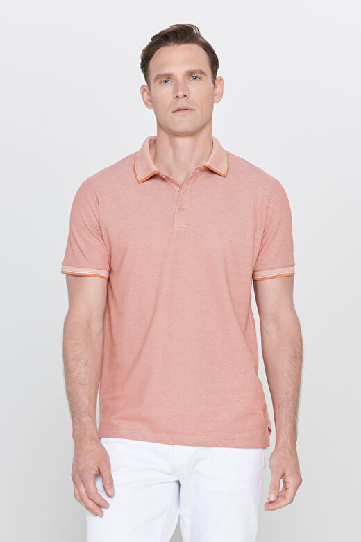 Erkek Kiremit-Bej Slim Fit Dar Kesim Kıvrılmaz Polo Yaka Kısa Kollu Tişört 3