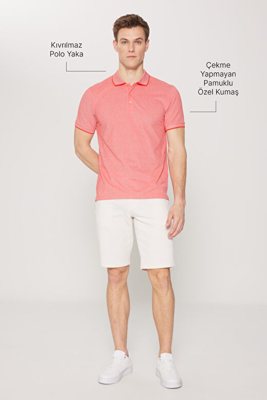 Erkek Nar Çiçeği-Beyz Slim Fit Dar Kesim Kıvrılmaz Polo Yaka Kısa Kollu Tişört 3