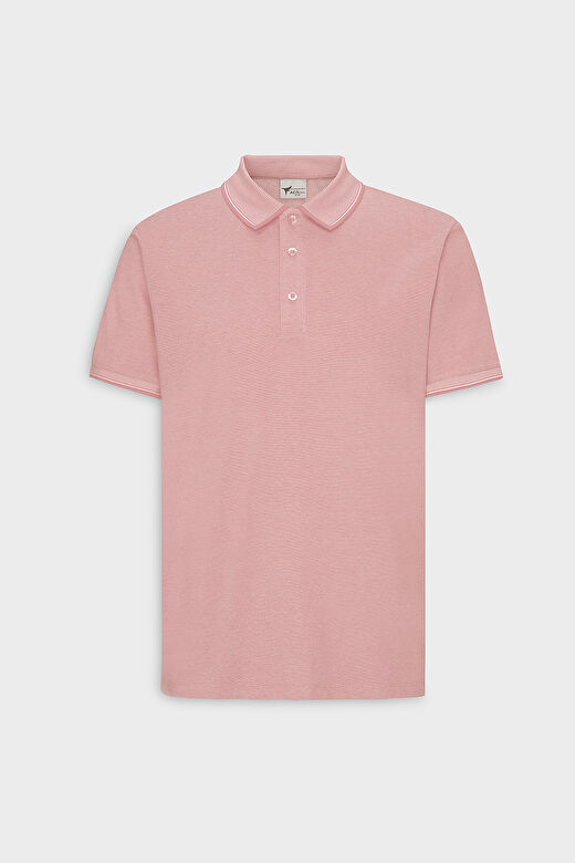 Erkek Pembe Beyaz Slim Fit Dar Kesim Kıvrılmaz Polo Yaka Kısa Kollu Tişört 4