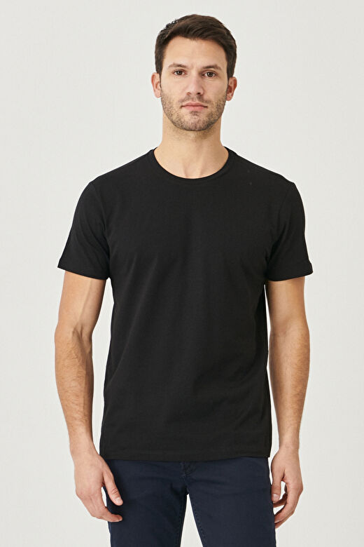 Erkek Siyah Slim Fit Dar Kesim %100 Pamuk Bisiklet Yaka Kısa Kollu Tişört 3