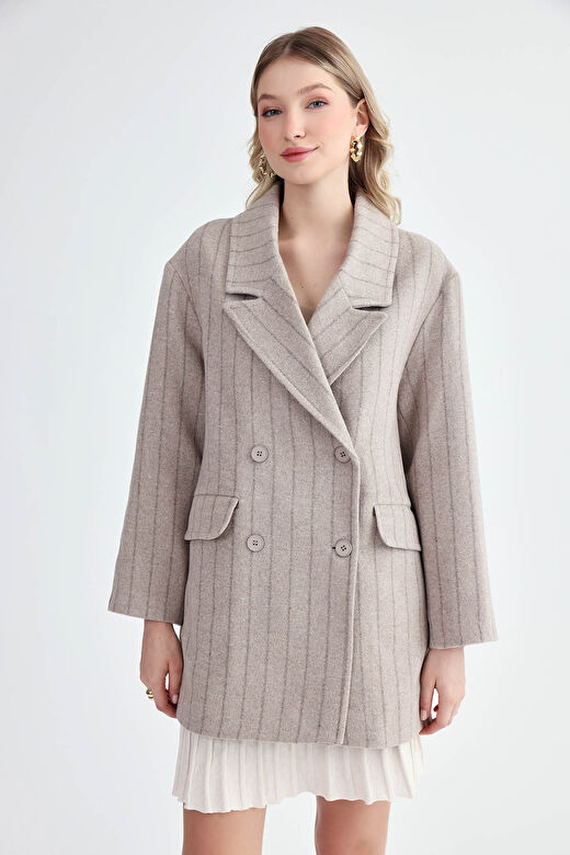 Çizgili Oversize Kaşe Kaban 1