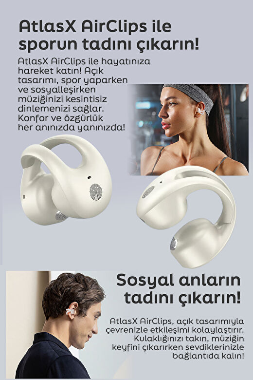 AtlasX AirClips BT 5.4 OWS HIFI Spor Kablosuz Kanca Bluetooth Kulaklık 4