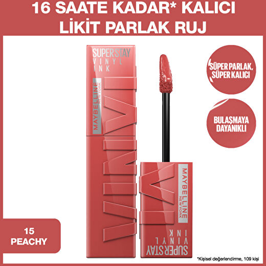 Super Stay Vinyl Ink Uzun Süre Kalıcı Likit Parlak Ruj 15 Peachy 1