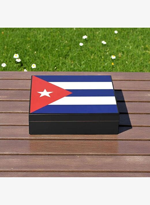 Cuban Flag Desen Puro Kutusu Humidor İçi Magnetli Siyah 20s 2