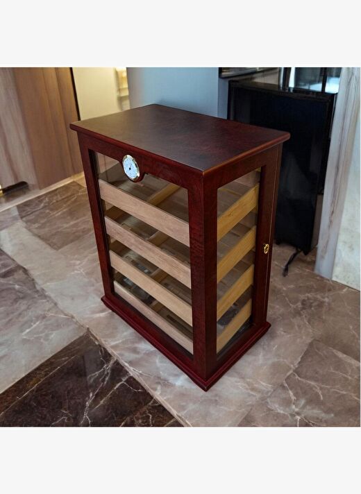 Gastro Camlı 4 Raflı Puro Kutusu Humidor Kabinet Kahve 200's 2