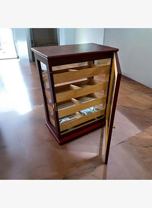 Gastro Camlı 4 Raflı Puro Kutusu Humidor Kabinet Kahve 200's 4