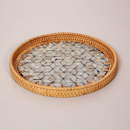 Abstract 25x3 cm Sedefli Rattan Tepsi & Duvar Dekoru 3