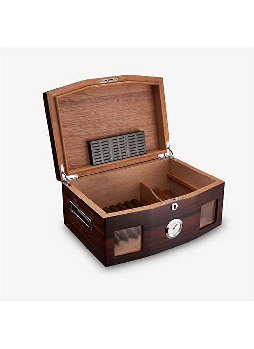 Sikarlan Cedar Camlı Bölmeli Puro Kutusu Humidor Kahve 100s 2