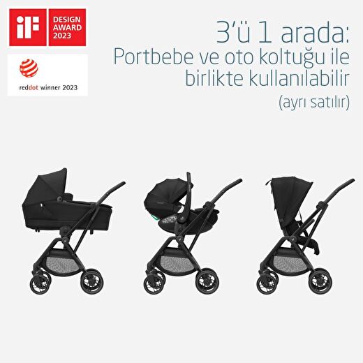 Maxi-Cosi Leona2 Çift Yönlü Uzatılabilir Sırt Desteği Tam Yatabilir Bebek Arabası Twillic Black 4