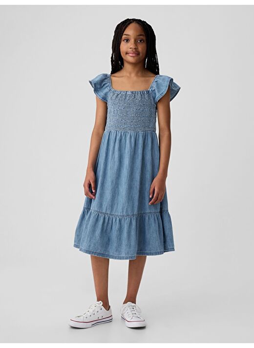 Büzgülü Mini Denim Elbise 1
