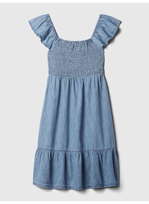 Büzgülü Mini Denim Elbise 2