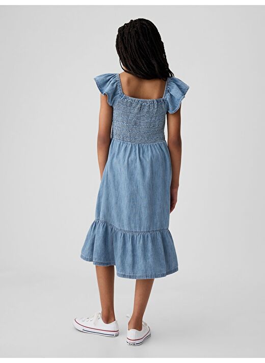 Büzgülü Mini Denim Elbise 3