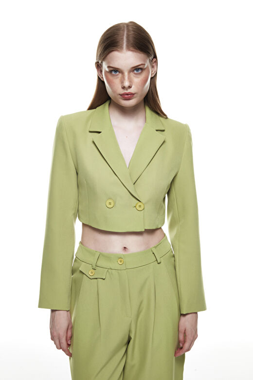Kruvaze Crop Blazer Ceket Olive 1
