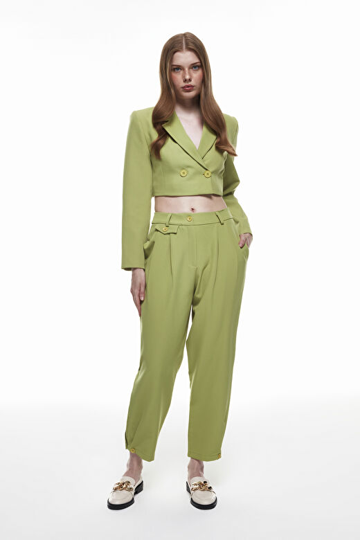 Kruvaze Crop Blazer Ceket Olive 3