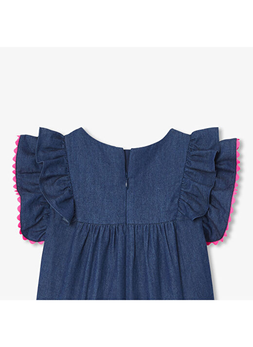 Kız Çocuk Önü İşlemeli Hafif Denim Elbise 4