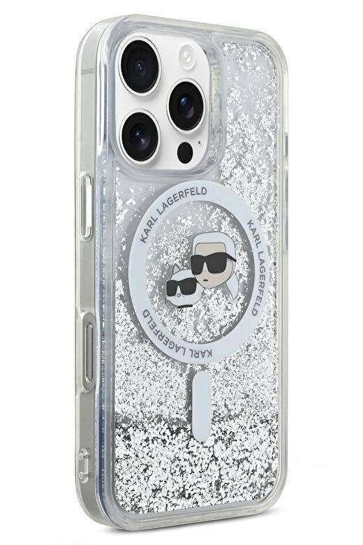 Karl Lagerfeld Heads Sıvı Simli iPhone 16 Pro Magsafe Uyumlu Kılıf 2