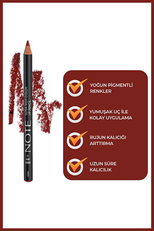 Note Ultra Rich Color Dudak Kalemi 11 Brick Red - Kırmızı 2