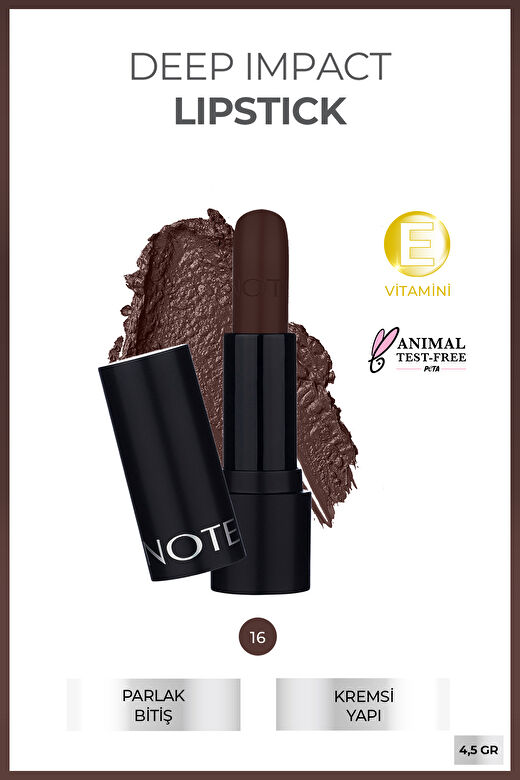 Note Deep Impact Lipstick 16 Mystic Violet Kremsi Dokulu Yarı Parlak Ruj - Kahverengi 2