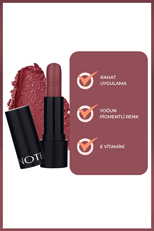 Note Deep Impact Lipstick 08 Sophisticate Burgundy Kremsi Dokulu Yarı Parlak Ruj - Kırmızı 3
