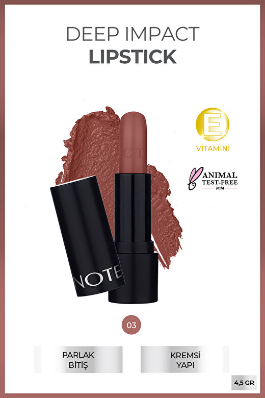 Note Deep Impact Lipstick 03 Confident Rose Kremsi Dokulu Yarı Parlak Ruj - Nude 2