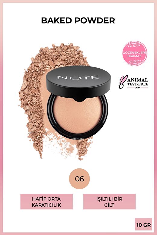 Note Baked Powder 06 Gold Bronze Işıltılı Bitişli Highlighter Toz Yüz Pudrası 1