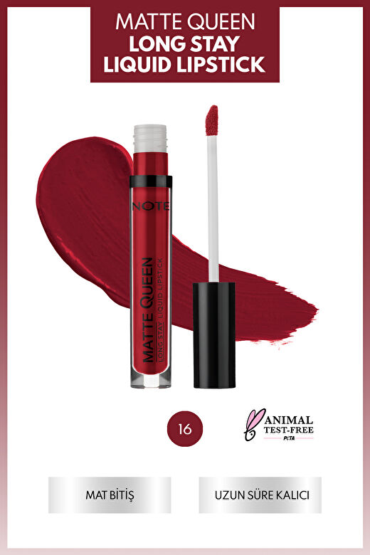 Note Matte Queen Lipstick 16 Royal Velvet Kalıcı Likit Ruj - Kırmızı 2