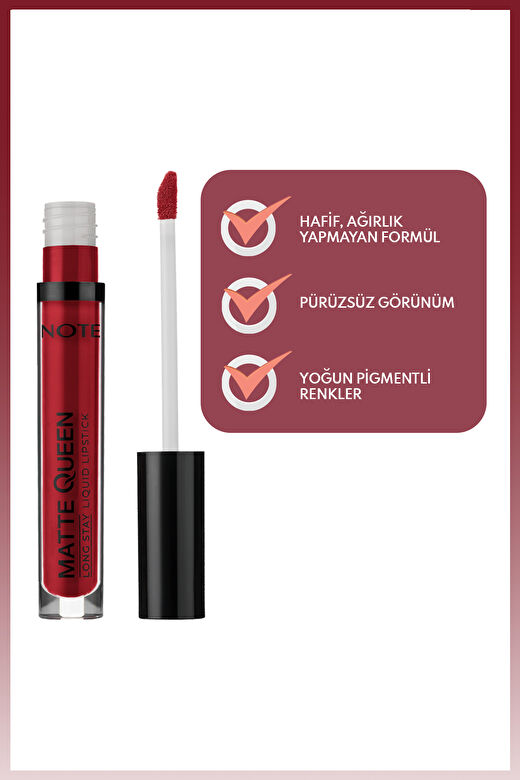 Note Matte Queen Lipstick 16 Royal Velvet Kalıcı Likit Ruj - Kırmızı 3