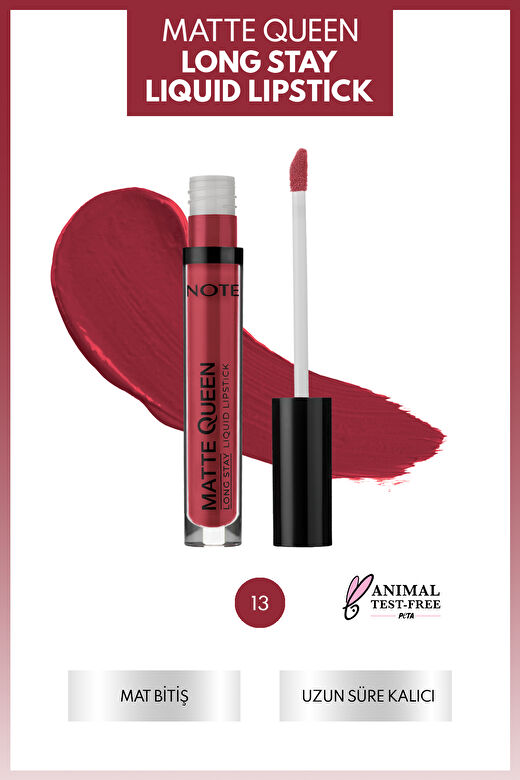 Note Matte Queen Lipstick 13 Red Elegance Kalıcı Likit Ruj - Kırmızı 2