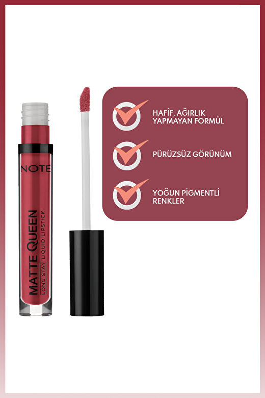 Note Matte Queen Lipstick 13 Red Elegance Kalıcı Likit Ruj - Kırmızı 3