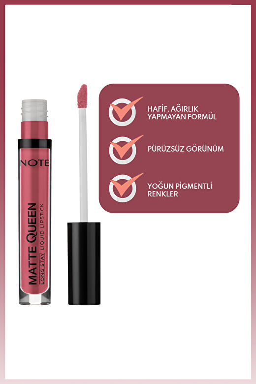 Note Matte Queen Lipstick 12 Blush Amour Kalıcı Likit Ruj - Pembe 3