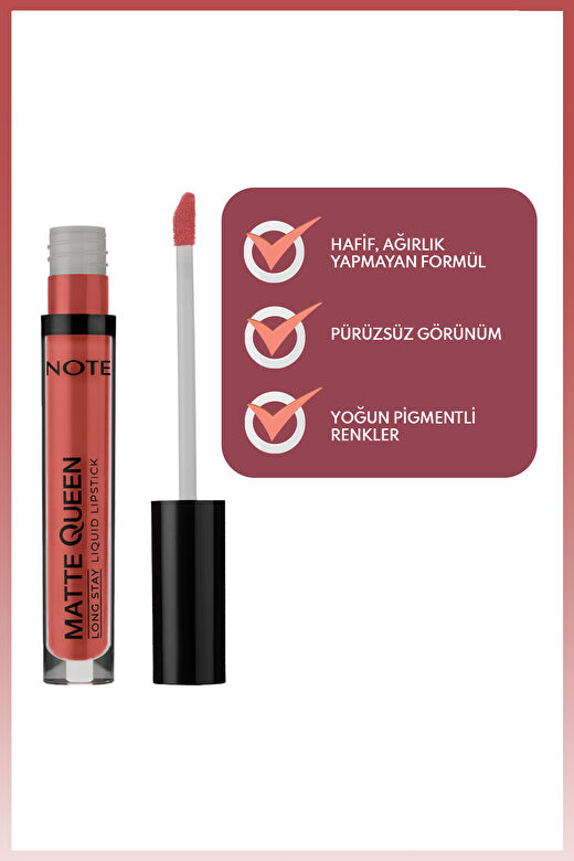 Note Matte Queen Lipstick 09 Castle Brick Kalıcı Likit Ruj - Pembe 3