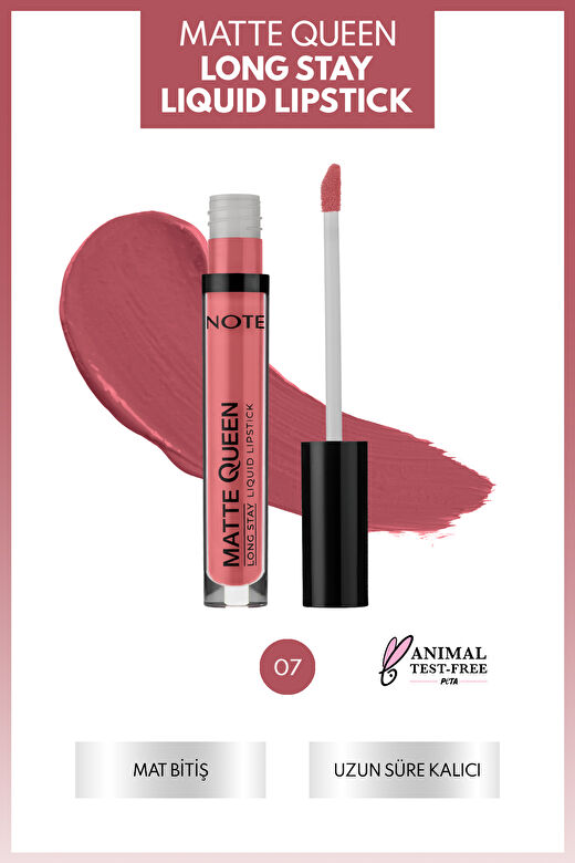 Note Matte Queen Lipstick 07 Proud Pink Kalıcı Likit Ruj - Pembe 2