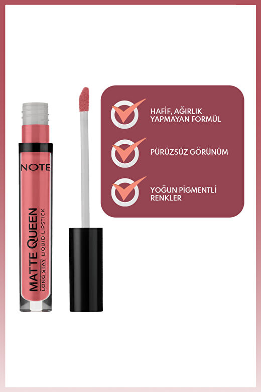 Note Matte Queen Lipstick 07 Proud Pink Kalıcı Likit Ruj - Pembe 3