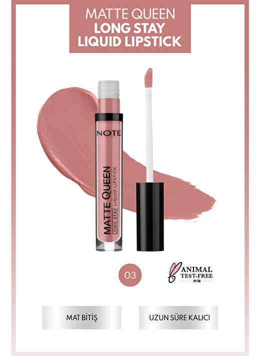 Note Matte Queen Lipstick 03 Rose Dust Kalıcı Likit Ruj - Nude 2