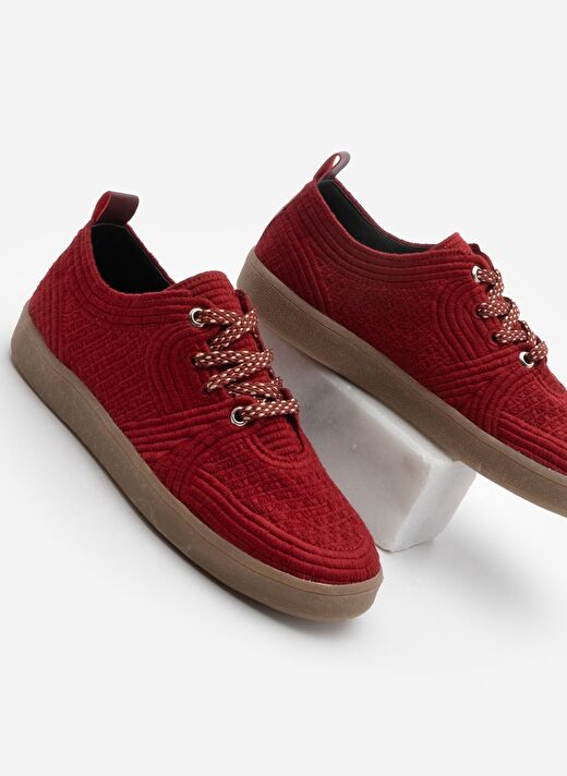 Kadın Sneaker İşlemeli Nakışlı Renkli Bağcıklı Spor Ayakkabı Valgin Bordo 1