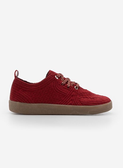 Kadın Sneaker İşlemeli Nakışlı Renkli Bağcıklı Spor Ayakkabı Valgin Bordo 2
