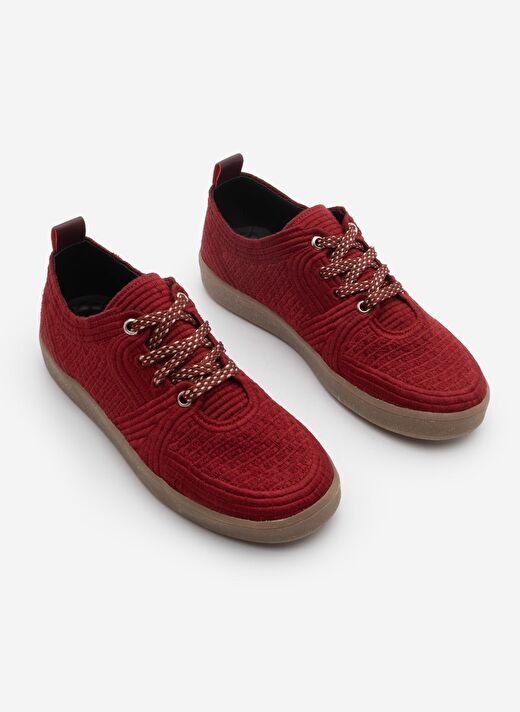 Kadın Sneaker İşlemeli Nakışlı Renkli Bağcıklı Spor Ayakkabı Valgin Bordo 3