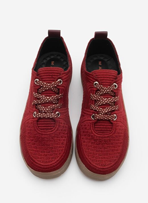 Kadın Sneaker İşlemeli Nakışlı Renkli Bağcıklı Spor Ayakkabı Valgin Bordo 4