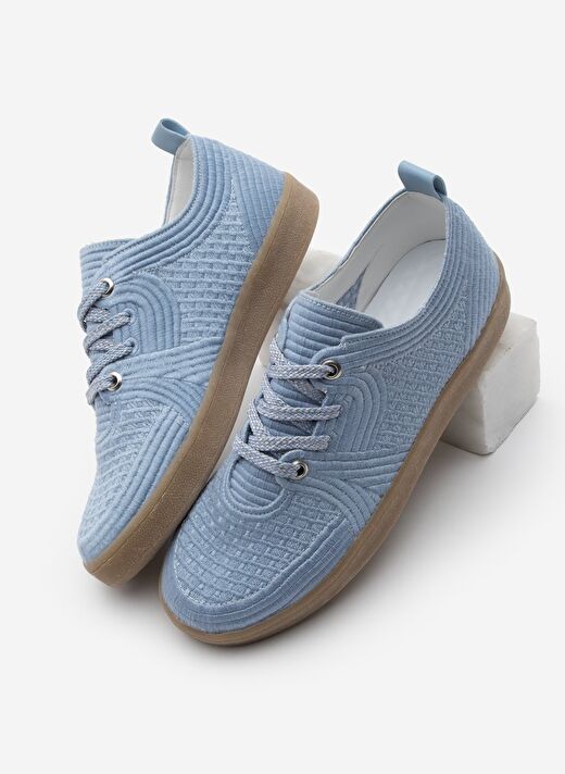 Kadın Sneaker İşlemeli Nakışlı Renkli Bağcıklı Spor Ayakkabı Valgin Mavi 1