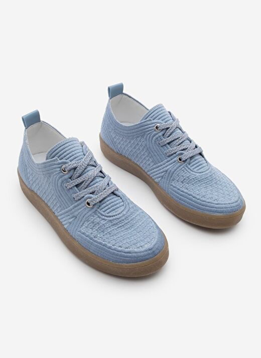 Kadın Sneaker İşlemeli Nakışlı Renkli Bağcıklı Spor Ayakkabı Valgin Mavi 2