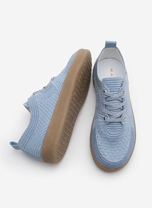 Kadın Sneaker İşlemeli Nakışlı Renkli Bağcıklı Spor Ayakkabı Valgin Mavi 3