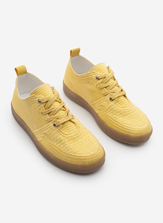 Kadın Sneaker İşlemeli Nakışlı Renkli Bağcıklı Spor Ayakkabı Valgin Sarı 3