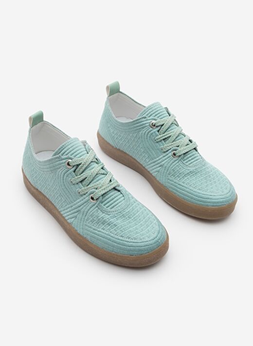 Kadın Sneaker İşlemeli Nakışlı Renkli Bağcıklı Spor Ayakkabı Valgin Su Yeşili 3
