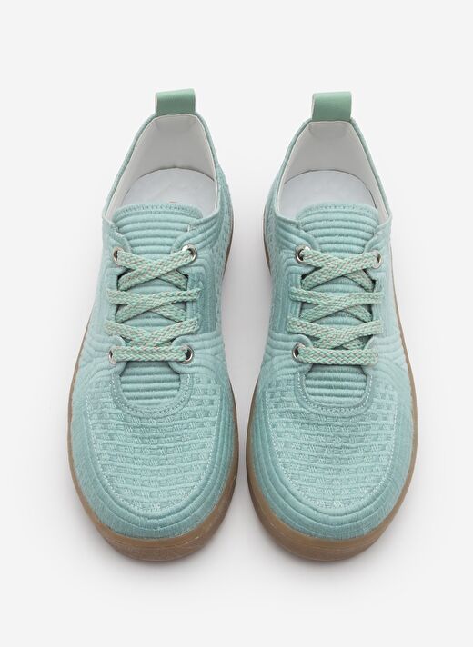 Kadın Sneaker İşlemeli Nakışlı Renkli Bağcıklı Spor Ayakkabı Valgin Su Yeşili 4