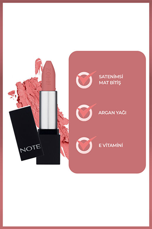 Note Mattever Lipstick 05 Rose Delights Yarı Mat Saten Bitişli Ruj - Pembe 3