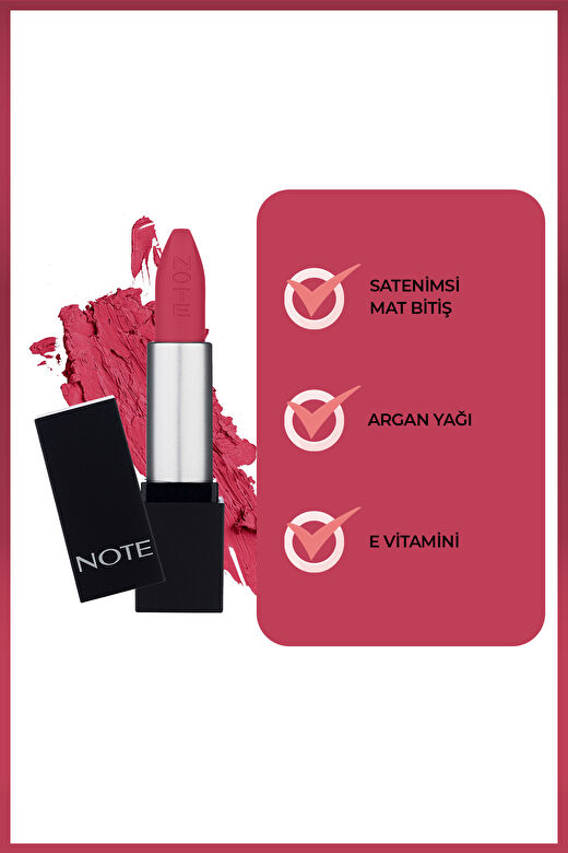 Note Mattever Lipstick 14 Dear Cherry Yarı Mat Saten Bitişli Ruj - Pembe 3
