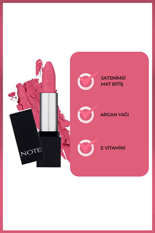 Note Mattever Lipstick 15 Favorite Pink Yarı Mat Saten Bitişli Ruj - Pembe 3