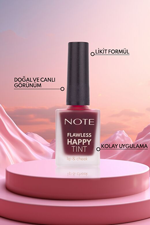 Note Flawless Happy Tint Lip & Cheek 02 Wild Cherry Dudak ve Yanak Renklendirici Likit Allık - Mor 3